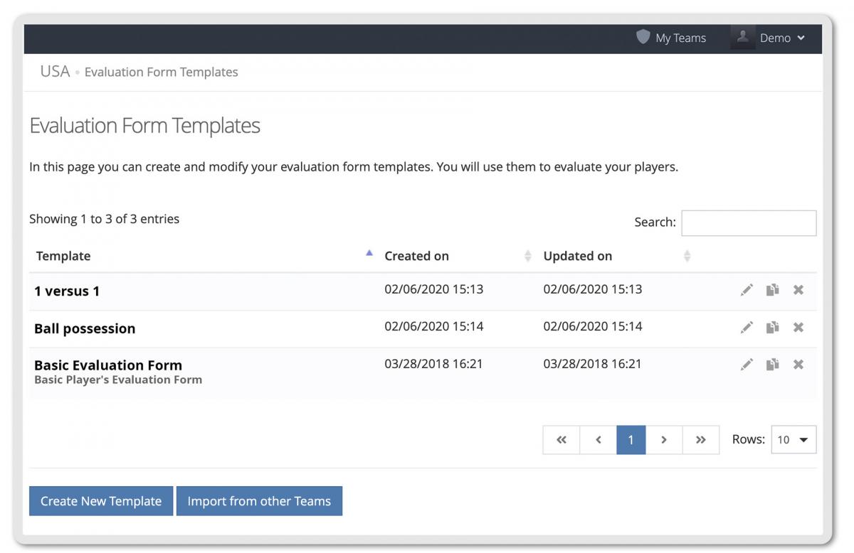 Evaluation form templates on YouCoachApp