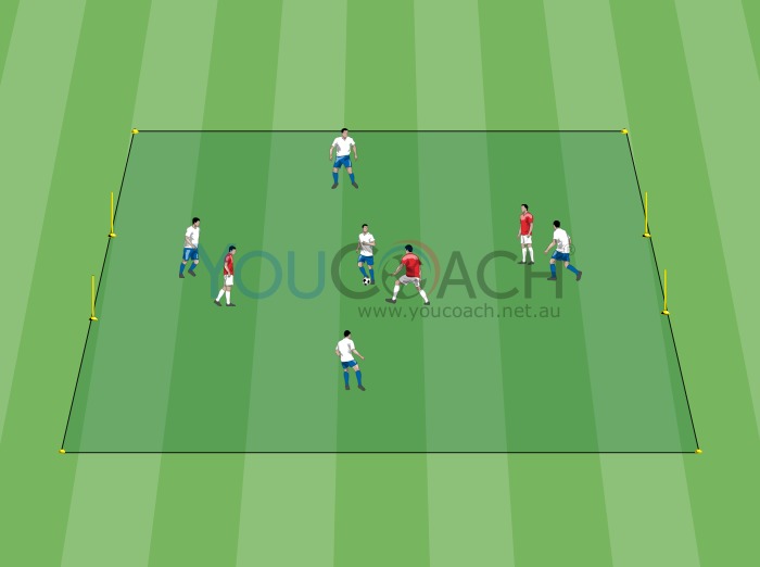 Positional ball possession 5 vs 3 with 2 goals