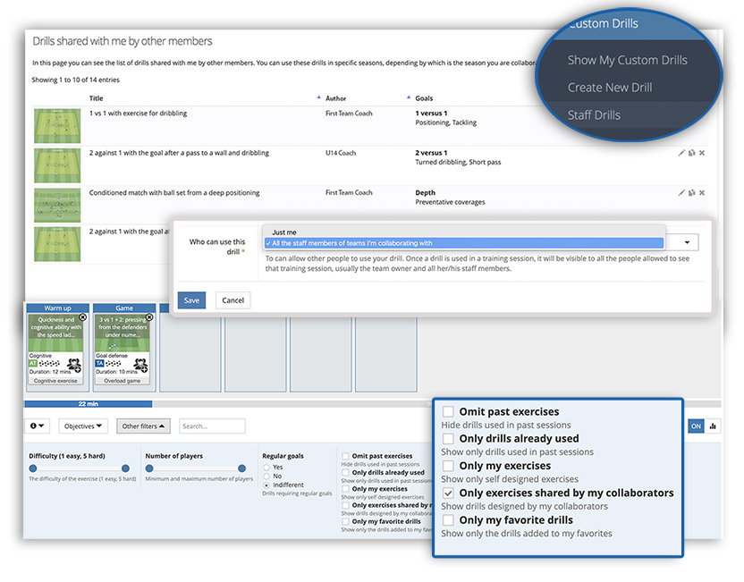 Shared drills on the app